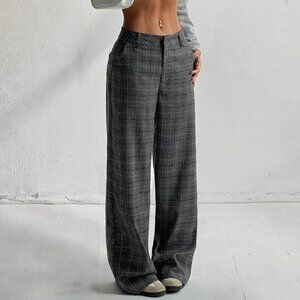 Oversized Plaid Low Rise Trouser Pants in Gray - Small